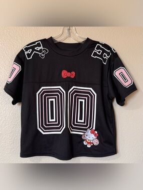 Sanrio Hello Kitty Cropped Football Jersey BoxLunch Mesh Black Pink XS